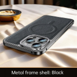 Luksuslik nahast Magsafe metallist raamiga telefoni&uuml;mbris iPhone 14 15 Pro Max alumiiniumsulamist raam Nahast tagaplaat p&otilde;rutuskindel kate iPhone 14 must