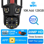 10K 20MP WiFi IP-kaamera Viie objektiiviga 20x suumiga v&auml;litingimustes 360&deg; seire turvakaamera Nutikas kodu Ai j&auml;lgimine CCTV kaamera 10K 20xZoom 128GB