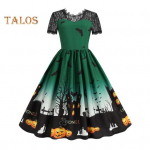 Naiste Halloweeni peokleit &Otilde;&otilde;nes pits &Uuml;mar kaelus Retro A-l&otilde;ikeline Suur seelik Kummitusmaja Nahkhiireprindiga L&uuml;hikeste varrukatega Cosplay &Otilde;htukleit XXXL sinine