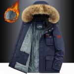 Talvejope Meeste Soe Paks Fliis Parkad Tuulejope Militaar kapuutsiga karusnahast krae Mantel Meeste riided Plus Suurus 8XL 6XL tumesinine v&auml;rv