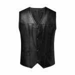 Meeste kunstnahast vest V-kaelusega varrukateta Slim Fit &uuml;herealise vestiga mantel S must