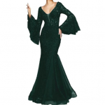 Naiste &otilde;htukleit V kaelusega, l&auml;bipaistev pitstikandid, lainelised varrukad Ballikleit A-kujuline kalasaba-&auml;&auml;r Slim Fit kokteilipeokleit balli&otilde;htu banketi maksikleit S