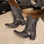 Gooti Naiste Kingad Cowboy Saapad L&auml;&auml;ne Terava Otsaga Botins Madalad Must Uus Rock Pole Tantsu Neet Paks Konts Metallketid Trendikas 40