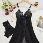 Seksikas naiste erootiline V-kujulise kaelusega &ouml;&ouml;s&auml;rgikomplekt, seelik ja sukkp&uuml;ksid, pitsiga Deep V ripatsiga volangidega &ouml;&ouml;s&auml;rkide komplekt L