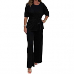 2 tk/komplekt Naiste top p&uuml;kskost&uuml;&uuml;m, &uuml;mara kaelusega pikkade varrukatega pits-up XL must