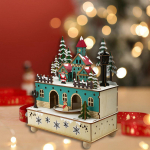 Christmas Light up Music Box Xmas Decor DIY Decorative Lighted House Figurines Wood Ornament for