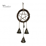 Uksenupp n&otilde;iakell Kodukaitse K&auml;sitsi valmistatud kanepist k&ouml;is Star rippuv messingist kelluke rotangist p&auml;rg n&otilde;iakunsti ukseriide Wicca tuulekella kaunistus A