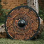 K&auml;sitsi nikerdatud tumeda peitsiga puidust drake'i s&otilde;lmekujuline Viking Shield &ndash; 24-tolline dekoratiivne seinakunst ja ajalooline koopia