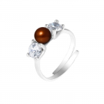 PERLINEA - Bague V&eacute;ritable Perle de Culture d'Eau Douce Bouton 5-6 mm Chocolat - Taille R&eacute;glable - Argent 925 - Bijou Femme
