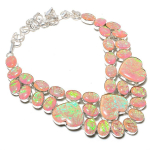 Orange Triplet Opal Gemstone Handmade 925 Sterling Silver Necklace 18 k9s24