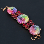 Natural Solar Quartz, Rubilite Gemstone Handmade Copper Bracelet 7-8 a2w80