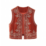 Litritega tikitud sametist vestiga topsid Naiste moes vintage varrukateta O-kaelusega mustad vestid 2023. aasta kevadine p&otilde;hjuslik &otilde;huke t&auml;nava naistop L