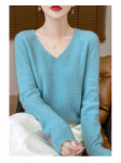 Naiste 100% puhtast villast avara kootud pullover kampsun s&uuml;giseks/talveks V-neck, XL j&auml;rve sinine v&auml;rv