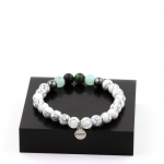 Pierres et Min&eacute;raux. Bracelet Perles Epidote d'Australie + H&eacute;matite + Ang&eacute;lite + Howlite 8 Fabriqu&eacute; en France.