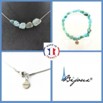 Pierres et Min&eacute;raux. Parure bijoux Bracelet Collier 5 perles Larimar de R&eacute;publique Taille personnalisable.