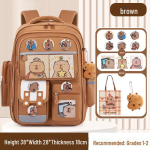 Kapibaara Koolikott: Suure Mahutavusega, Kerge Seljakott 1.-6. klassile, Ideaalne Poistele ja T&uuml;drukutele Small + 3 cards + badge + pendant + tutorial bag pruun