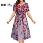 Plant Flowers Print Naiste kleidid 2023 Suvine l&uuml;hikeste varrukatega r&otilde;ivad vabaaja naiste kleit Retro naiste lahtised suures suuruses kleidid S