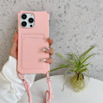 Luksuslik rahakotipesa kaardihoidja Pehme TPU &uuml;mbris iPhone 16 Plus 15 14 Pro Max 13 12 11 l&ouml;&ouml;gikindel koos Crossbody Lanyard Square &otilde;hukese kattega iPhone 15 valge