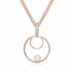 Vintage Pearl Drop Necklace - Rose Gold Color Double Hollow Circle Pendant with White Zircon, Bridal Gift Jewelry