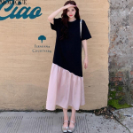MODIQUE Summer Plus Size Uued naiste vabad ebaregulaarsed v&auml;rvitoonid, mis sobivad plisseeritud seelikuga, l&otilde;hestatud pikk kleit Naiste vabaaja l&uuml;hikeste varrukatega o-kaelusega kleidid L must