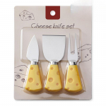 Creative Yellow juustu k&auml;epideme noa ja kahvli labida Kolmeosaline roostevabast terasest juustunoa komplekt