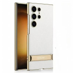 Galvaniseeritud tavaline nahast klamber S25 S24 S23 Ultra telefoni&uuml;mbris Samsung Galaxy S24 jaoks, s&auml;ilitus, p&otilde;rutuskindel kate Samsung S25 Ultra valge