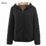 Villane kapuutsiga kehasse liibuv paksendatud soe puuvillane mantel naistele moekas &uuml;hev&auml;rviline &uuml;laosa suur suurus vabaaja slim jope 3XL must