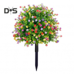 Artificial Topiary with Flowers Outdoor Fake Bushes Plants with Ground Spike UV Resistant Faux Flowers for Garden Patio Balcony Decor