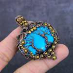 Tibetan Turquoise Handmade Copper Wire Wrap Tree Of Life Gift Pendant 2.36 o7t85