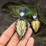 Yellow Dendritic, Moonstone Copper Wire Wrap Jewelry Pendant 2.56 f9p72