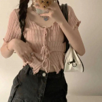 Design Sense Strappy l&uuml;hikeste varrukatega kootud kampsun &otilde;huke naiste suvine uus Korea versioon &otilde;huke l&uuml;hike aluss&auml;rk, topp One Size valge