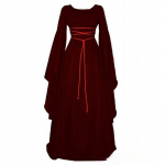 Naiste Halloweeni kost&uuml;&uuml;m Pikkade varrukatega &Uuml;mara kaelusega N&ouml;&ouml;ridega v&ouml;&ouml;koht Ebakorrap&auml;rased kleidid Keskaegne Retro Elegantne &Otilde;htukleit 2XL punane