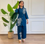 India Naiste Disainer Kurta P&uuml;kside Komplekt Bollywood &Uuml;laosa Tuunika Kurti Puuvillane Kleit 3XL sinine