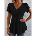 Suvine &uuml;hev&auml;rviline V-kaelusega mugav vabaaja T-s&auml;rk l&uuml;hikeste varrukatega naistele L