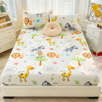 Puhast puuvillast multifilmimustriga voodilina madratsikaitsega lastele 135x200cm fitted sheet + 1 pillowcase