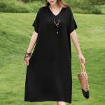 Naiste vabaajakleidid suvised vintage-riided pluss-suuruses elegantne l&uuml;hikeste varrukatega suvine pikk kleit 2XL