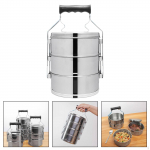 Stainless Steel Lunch Box Bento with Handle Easy to Clean for Travel Office Work 14.4x21.7cm