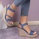 Moodsad FHC 2024 Uued Denim Kiiludega Sandaalid, Naiste K&otilde;rged Kontsad Suvekingad, Ristuvad Rihmad, Pahkluu Pandla, Paks Tald, Sinine, 36-42, Dropship 36 sinine