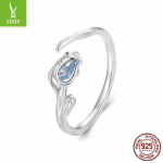 Sinine tulp avatud s&otilde;rmus naistele, ni&scaron;&scaron; premium elegantne stiil 925 sterlingh&otilde;bedast s&otilde;rmuse ehted Adjustable opening (8 US size)