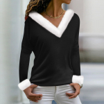 Naiste T-s&auml;rk Tee-j&otilde;ulus&auml;rk Pikkade varrukatega pidulik j&otilde;ulufliisist krae V-kaelus M punane