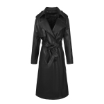 Naiste retro PU-nahast trenchcoat - Ameerika hommikumantli stiilis, kahekordse n&ouml;&ouml;pimisega, reguleeritava v&ouml;&ouml;ga, rev&auml;&auml;riga, &otilde;lakottidega XL must