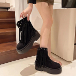 Platvormiga narmastega saapad naistele S&uuml;gis Talv &Uuml;ksikud Naiste Saapad Suede &Uuml;mara Ninaga Paksu K&otilde;rge Kontsaga Retro Naiste L&uuml;hikesed Saapad 35 must