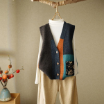 Naiste s&uuml;gis- ja talvemood avara kootud vest, varrukateta v&auml;rviga sobiv V-kaelusega pullover kampsun Wild Casual S kohv