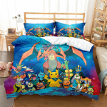 Pokemoni multikas anime voodipesukomplekt Kawaii Pikachu Gengar Eevee Charizard Tekikate Tekikate Padjap&uuml;&uuml;r Laste voodikomplekt &Uuml;heinimesevoodi Kuninglik suurus AU Single140x210cm