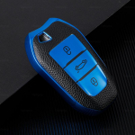 Leather TPU Car Remote Key Case Cover for Peugeot 308 408 508 2008 3008 4008 5008 Citroen C4 C5 X7 3Button protect Shell Holder sinine