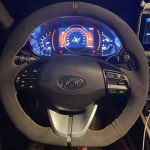 ization Car Steering Wheel Cover Accessories Hand Sewing Suede Leather Non-Slip For Hyundai Elantra 4 2016 2017 2018 Black Thread