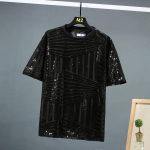 Suvine vertikaalsete triipudega l&auml;ikiv litritega Hip Hop Punk Rock l&uuml;hikeste varrukatega T-s&auml;rk Meeste High Street Vabaaja Vintage Topid M must