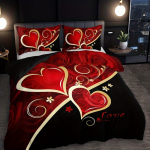 3 tk voodipesukomplekt Must Punane Armastajate S&uuml;dame Prindiga Hubane Tekikoti Komplekt King Queen Twin Single Suurus S&uuml;nnip&auml;evakingitus T&auml;iskasvanute Magamistoa Dekoratsioon EU Single(135*200cm)3pcs