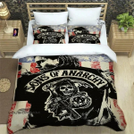Sons Of Anarchy Retro Voodipesu Komplekt Magamistoa jaoks Pehme Kaasaegne Voodikate Mugav Laste Tekikott Tekikate ja Padjap&uuml;&uuml;r EU Single(135*200cm)3pcs