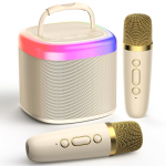 JYX Karaoke komplekt 2 Bluetooth-karaoke ja helis&uuml;steemiga koduseks juhtmevaba mikrofoniga, v&auml;rviliste LED-ide ja h&auml;&auml;lemuundusega, &uuml;hildub Androidi ja valge